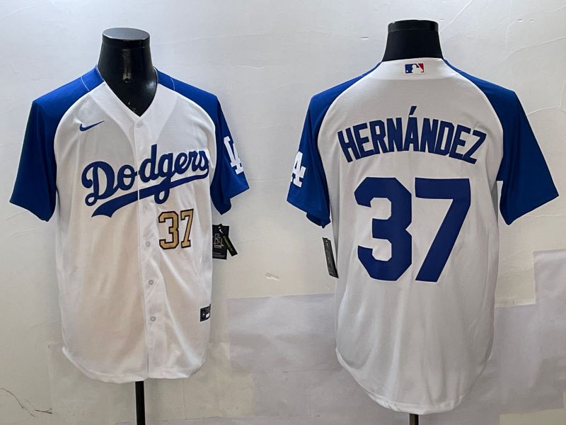 Men Los Angeles Dodgers #37 Hernandez White Blue Fashion Game 2025 Nike MLB Jersey style 9
